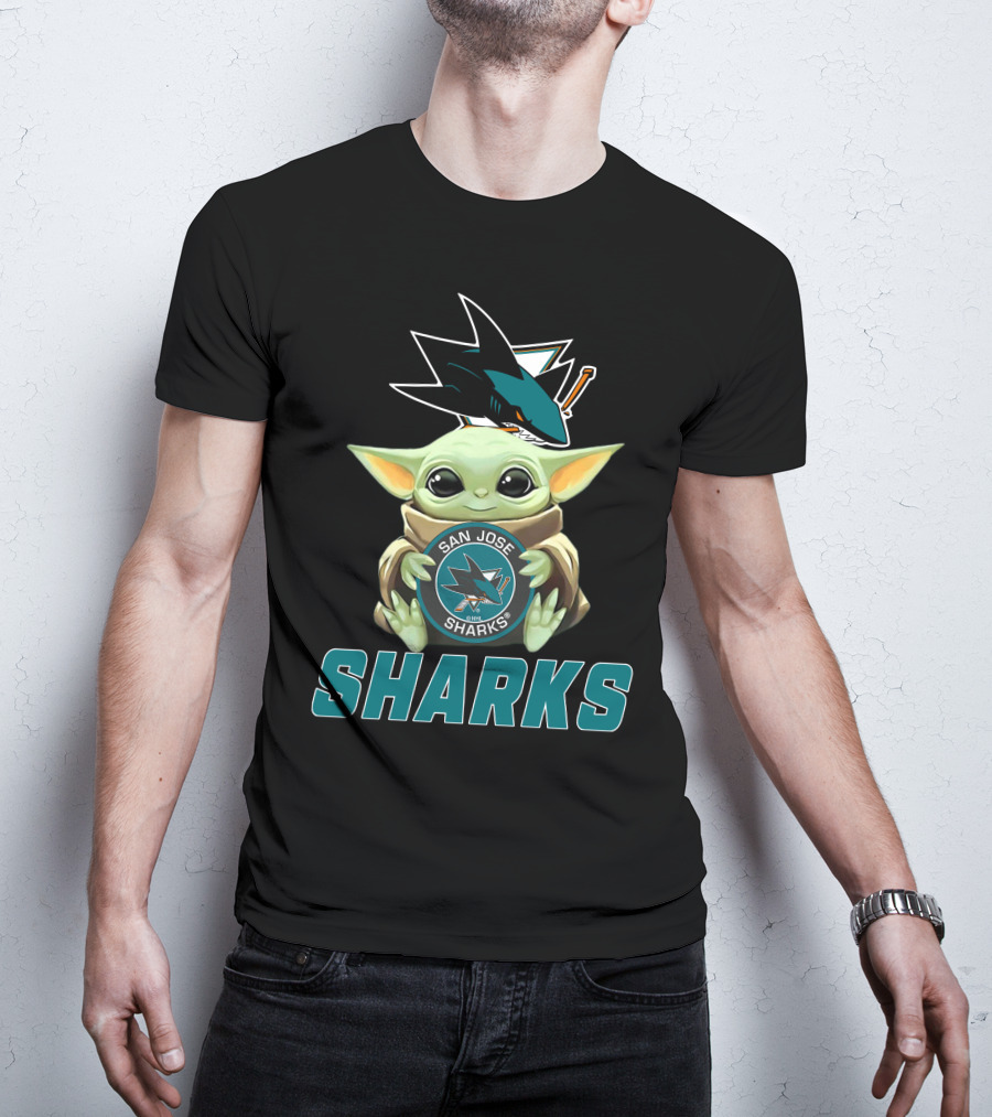 San Jose Sharks Baby Yoda Holding T-Shirt