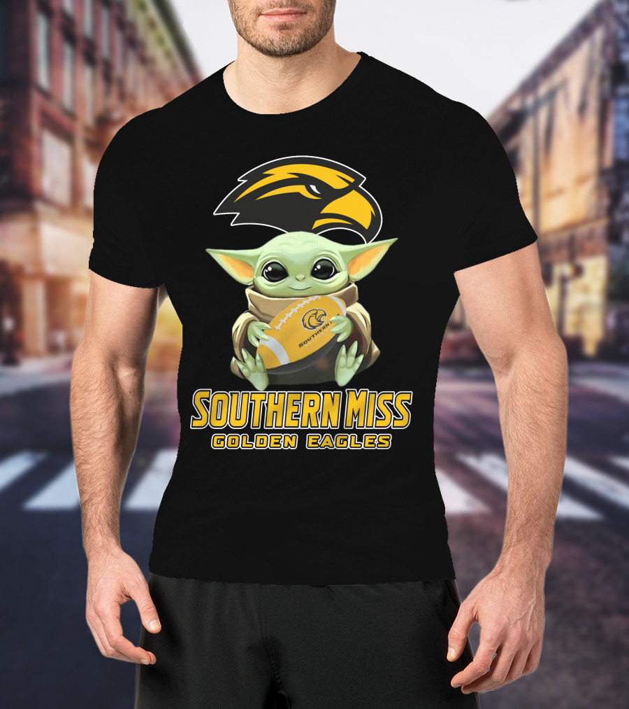 Southern Miss Golden Eagles Baby Yoda Holding Football T-Shirt