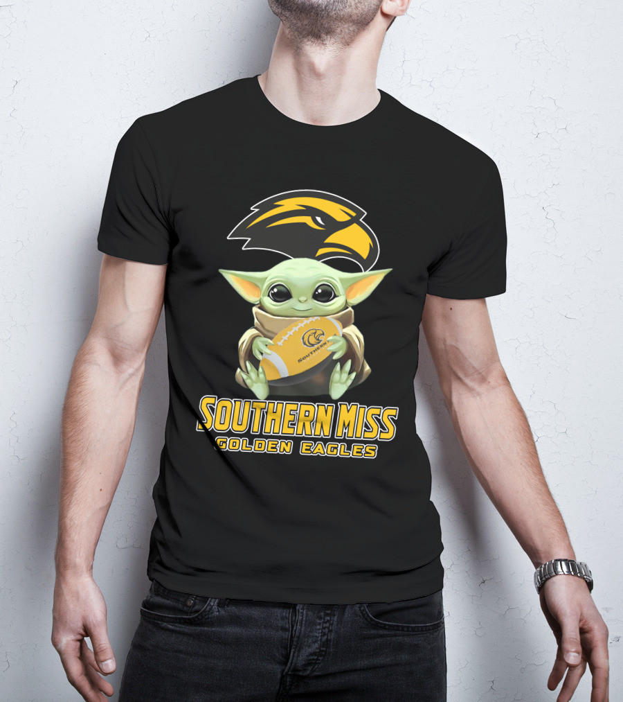Southern Miss Golden Eagles Baby Yoda Holding Football T-Shirt
