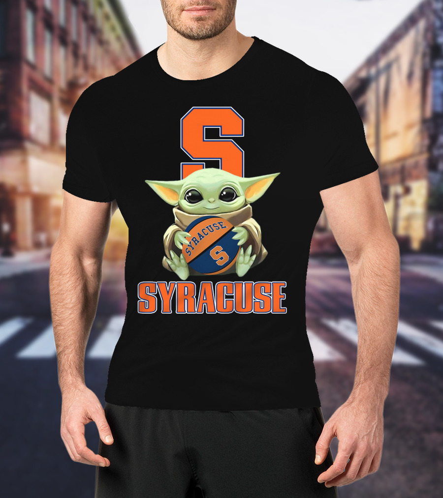 Syracuse Baby Yoda Holding Orange Basketball With Syracuse T-Shirt