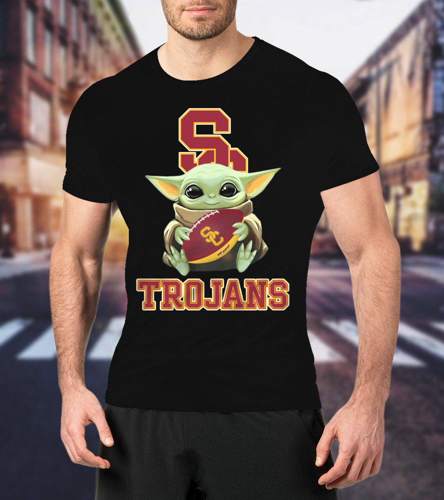 Usc Trojans Baby Yoda Holding Football T-Shirt