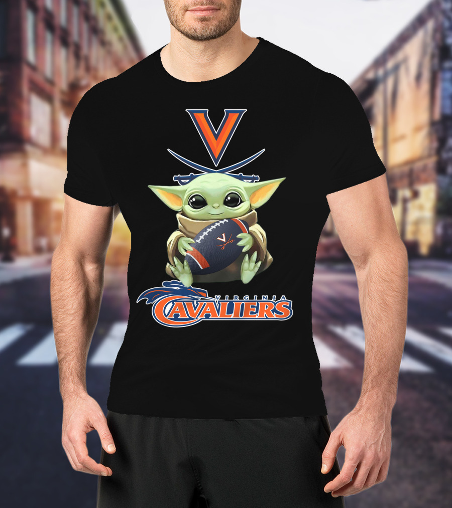 Virginia Cavaliers Baby Yoda Football Fan Logo Artwork T-Shirt