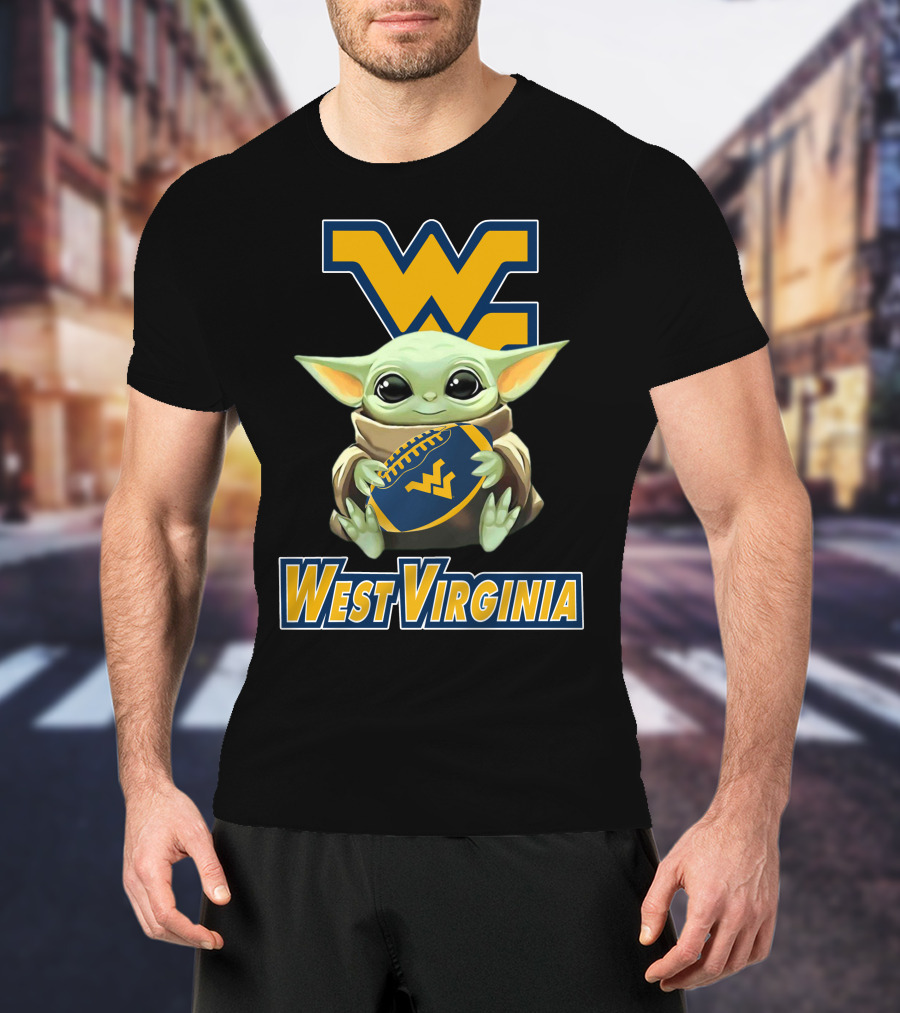 West Virginia Mountaineers Baby Yoda Football T-Shirt