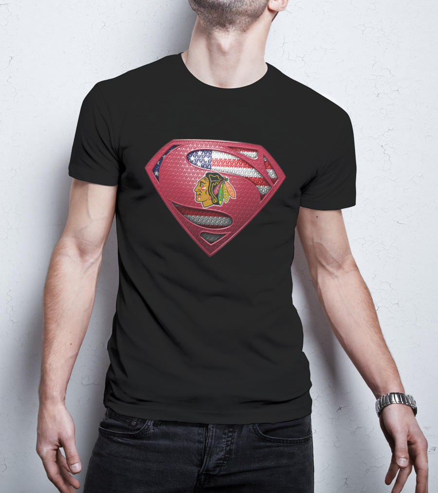 Chicago Blackhawks Superman American Flag T-Shirt