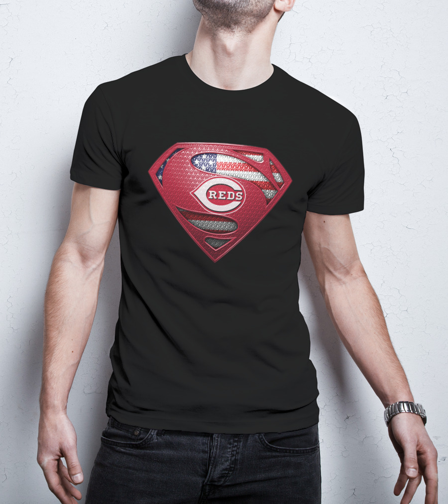 Cincinnati Reds Superman Logo American Flag T-Shirt