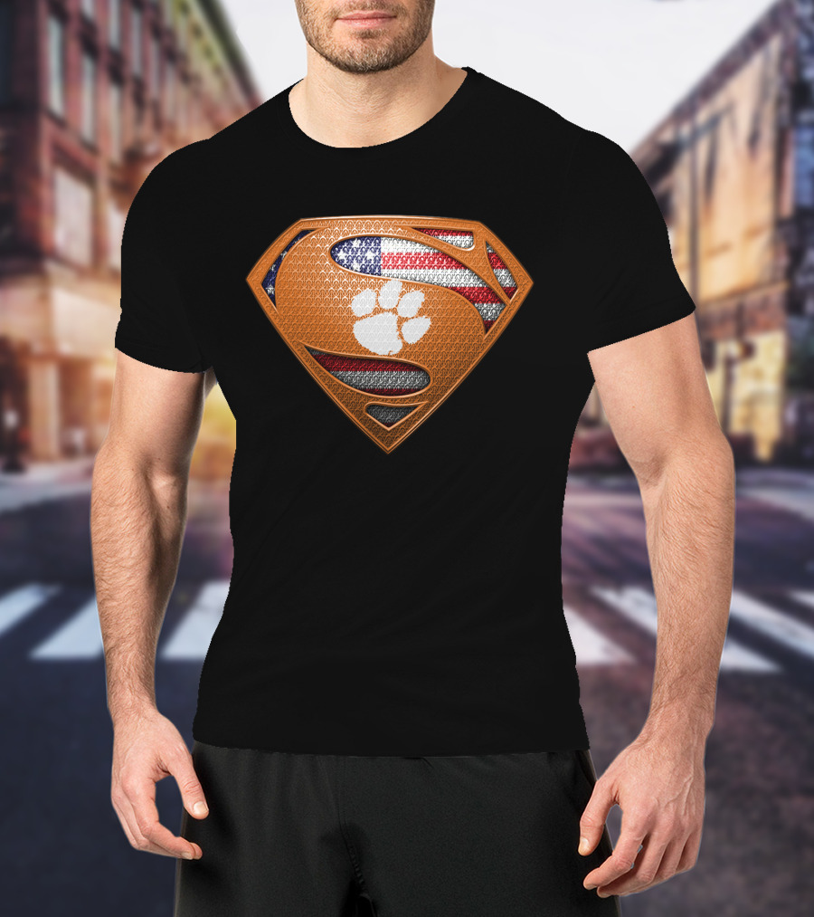 Clemson Tigers Superman American Flag T-Shirt