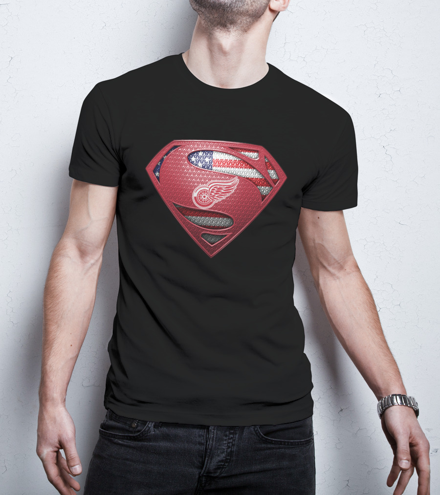 Detroit Red Wings Superman Logo American Flag T-Shirt