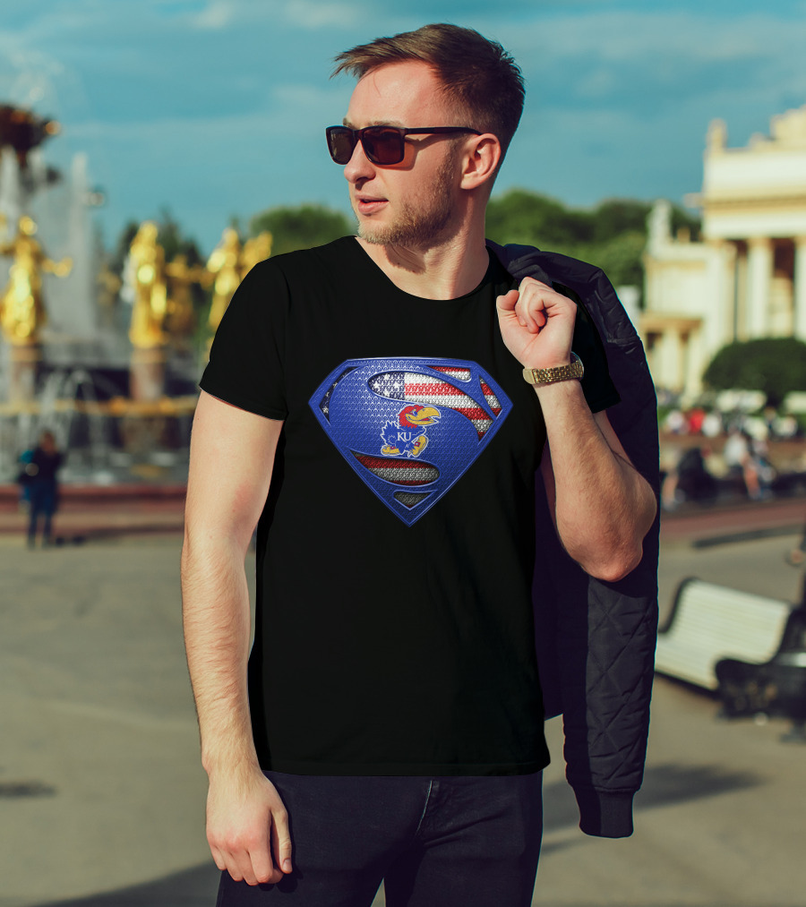 Kansas Jayhawks Superman Usa Flag T-Shirt