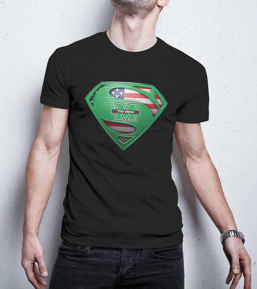 Marshall Thundering Herd Superman Logo With American Flag Element T-Shirt