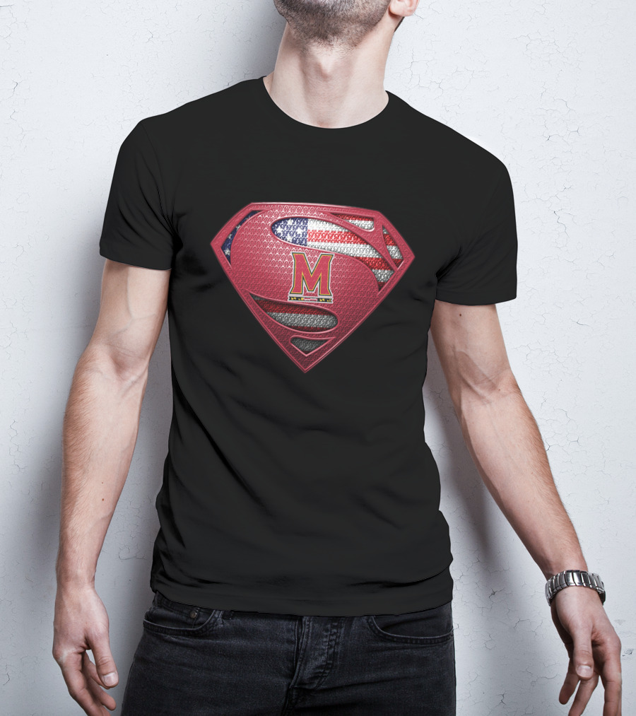 Maryland Terrapins Superman Logo With American Flag T-Shirt