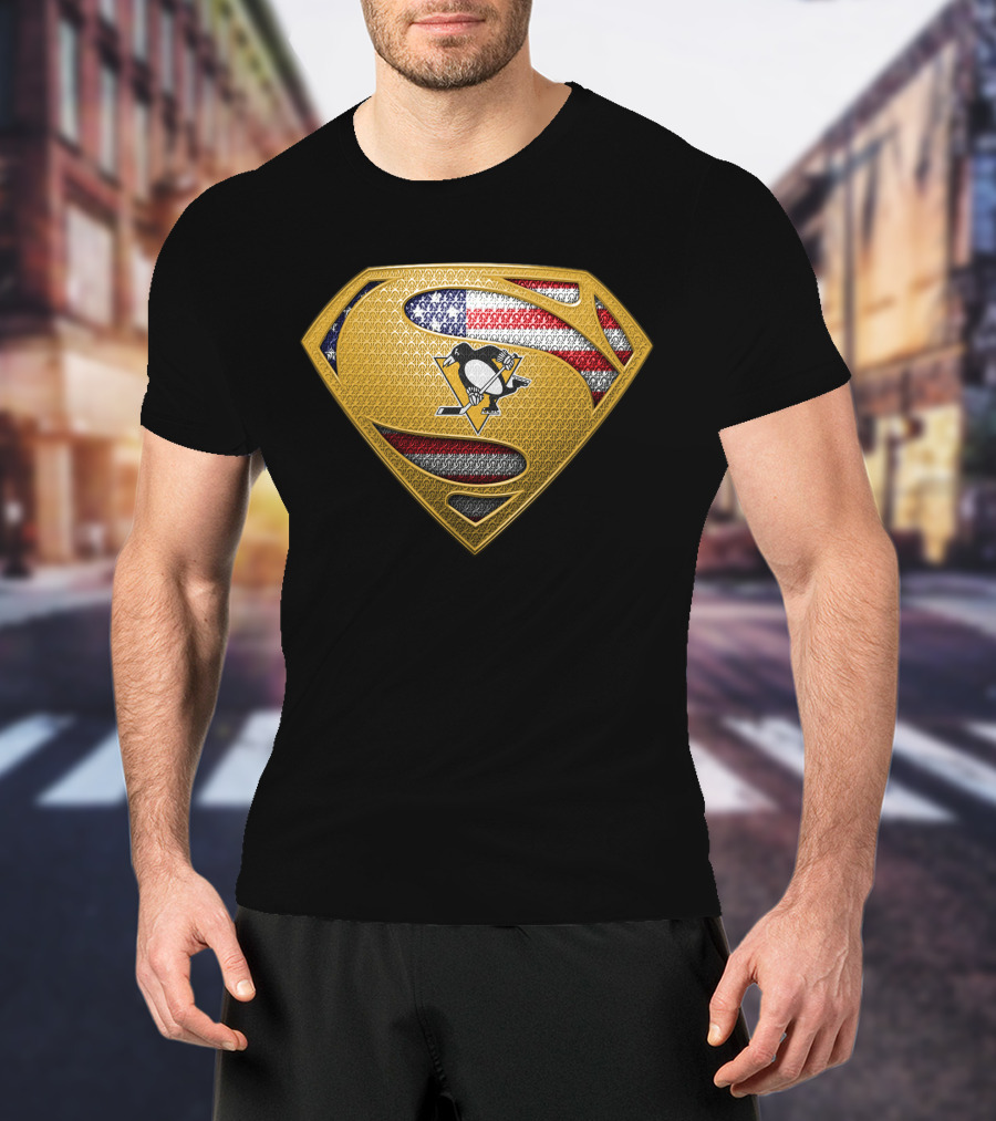 Pittsburgh Penguins Superman American Flag T-Shirt