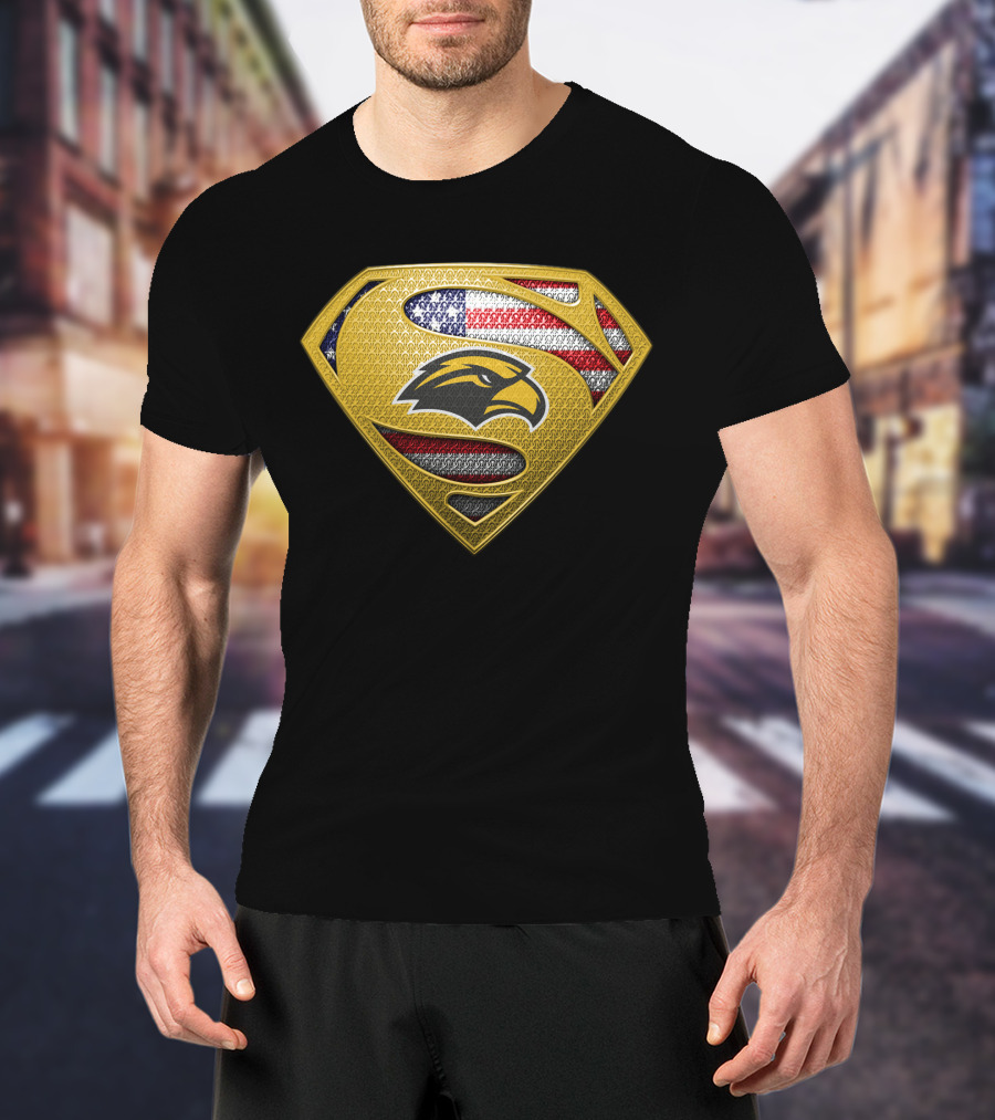 Southern Mississippi Golden Eagles Superman Logo American Flag T-Shirt