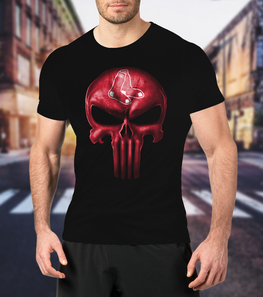 Boston Red Sox Skull Punisher Logo Fusion T-Shirt