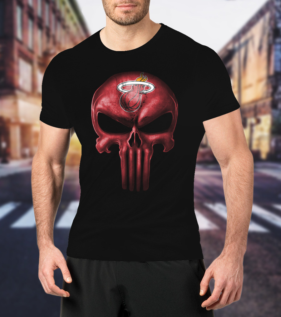 Miami Heat Skull Logo Red Punisher Style T-Shirt