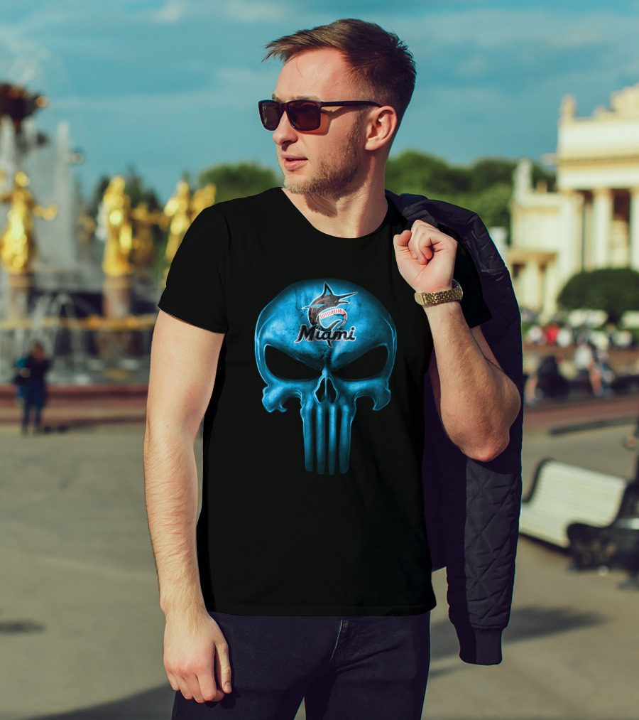 Miami Marlins Skull Logo Baseball Fusion T-Shirt