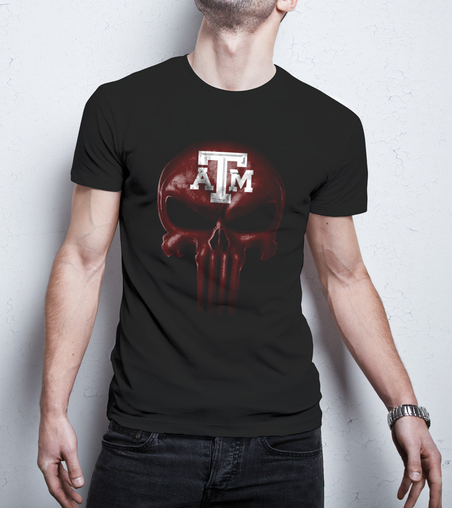 Texas A&M Aggies Skull Atm Logo Dark T-Shirt