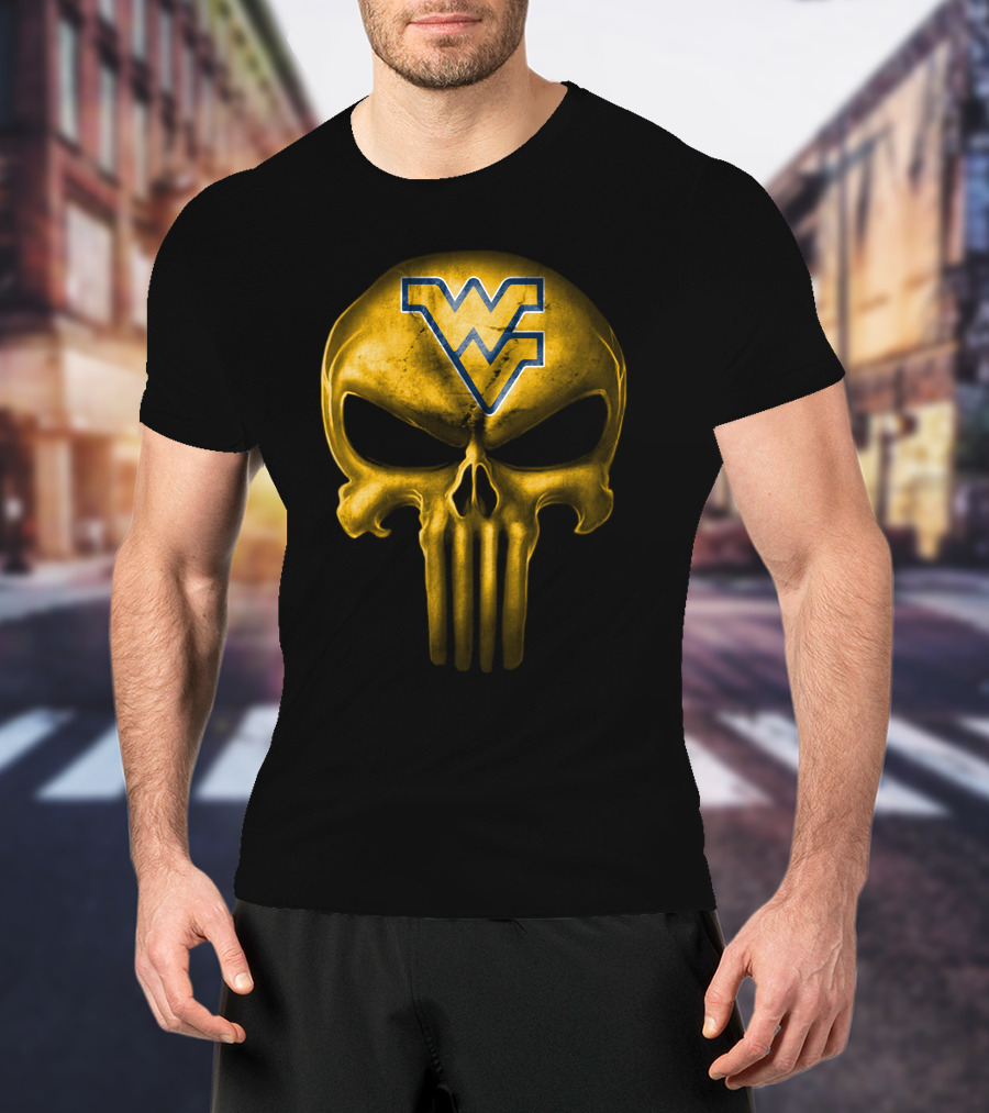 West Virginia Mountaineers Skull Punisher Logo Fusion T-Shirt