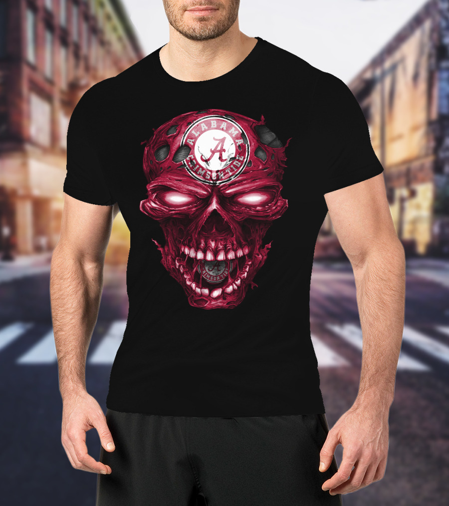 Alabama Crimson Tide Skull Crimson A Logo Dark Intense T-Shirt