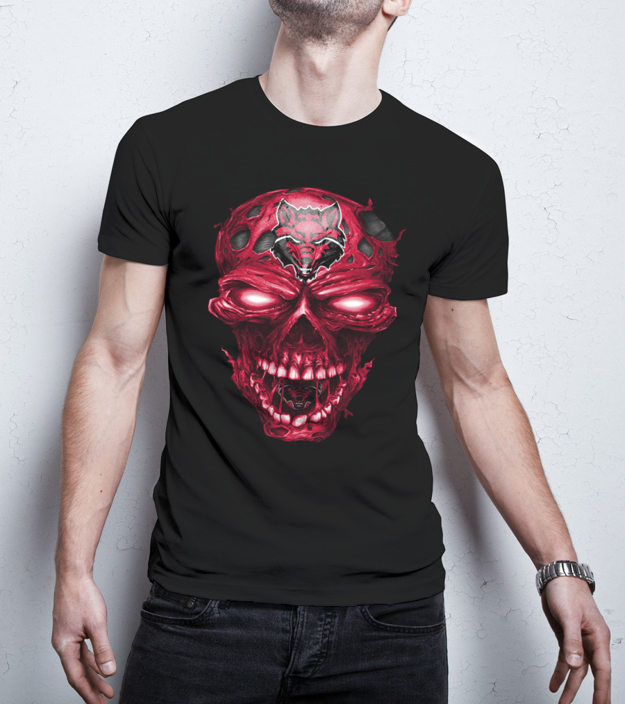 Arkansas State Red Wolves Skull Distressed Red T-Shirt