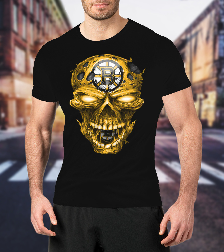 Boston Bruins Skull Yellow With Team T-Shirt