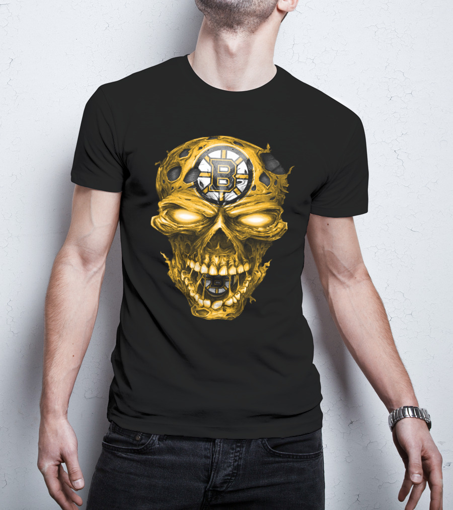 Boston Bruins Skull Yellow With Team T-Shirt
