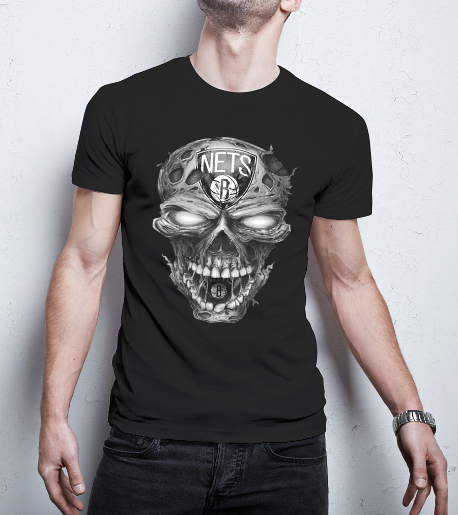 Brooklyn Nets Skull Logo With Dark And Edgy T-Shirt