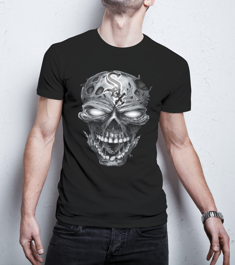 Chicago White Sox Skull With Team Logo And Hollow Eyes T-Shirt