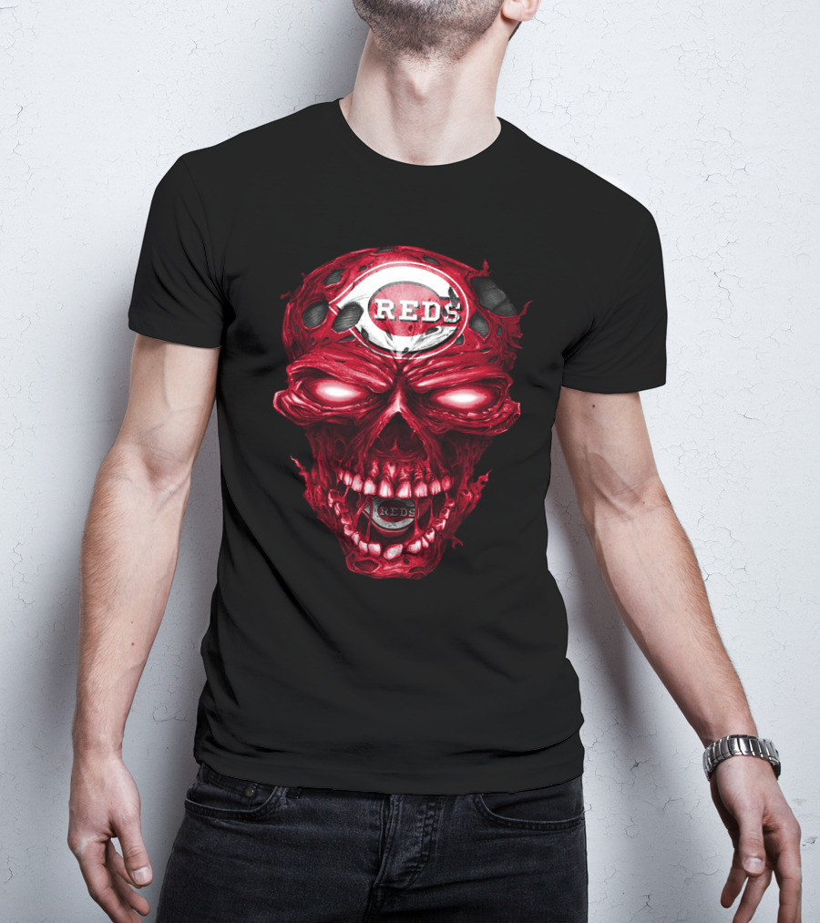 Cincinnati Reds Skull Iconic Logo Imagery With Reds T-Shirt