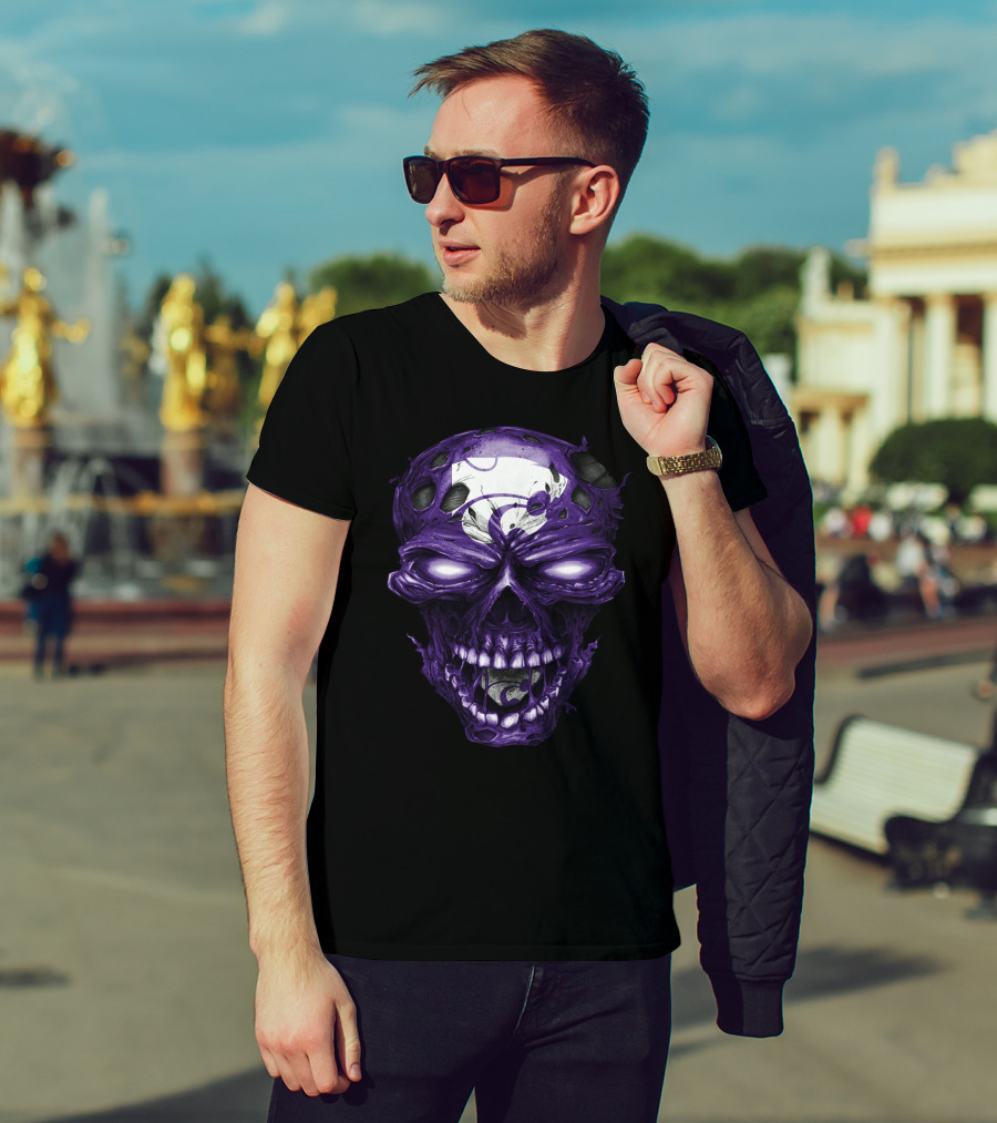 Kansas State Wildcats Purple Skull With Team T-Shirt