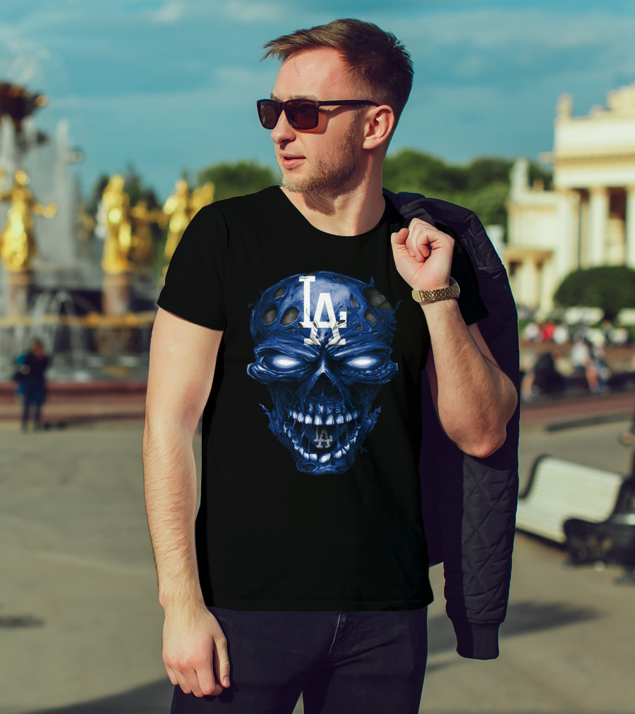 Los Angeles Dodgers Skull With La Logo And Blue Details T-Shirt