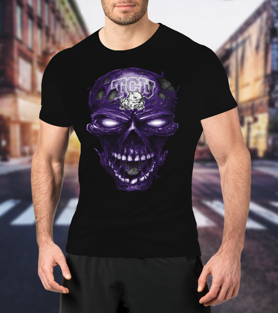 Tcu Horned Frogs Skull Purple Head With Frog And Bold Tcu T-Shirt