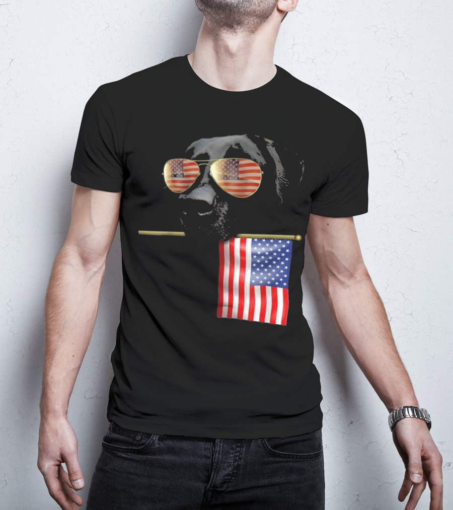Patriotic Labrador With American Flag Shades Fourth Of July T-Shirt