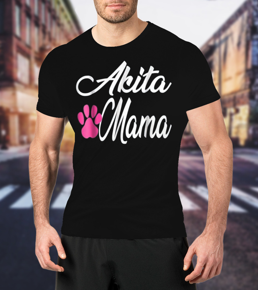 Akita Dog Mom Mama Women Wife Girlf Paw Prints T-Shirt