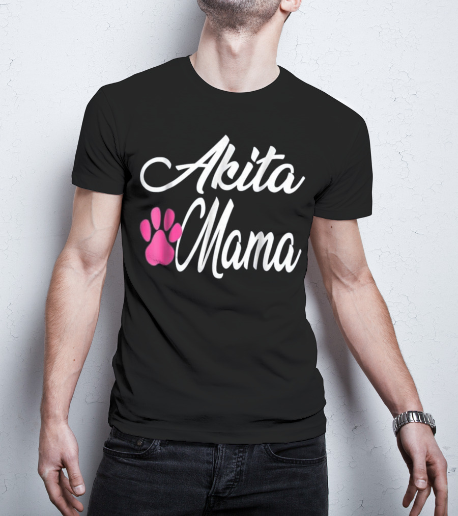 Akita Dog Mom Mama Women Wife Girlf Paw Prints T-Shirt
