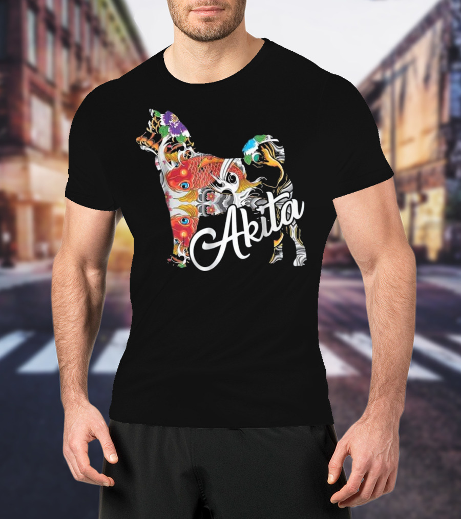 Akita Love Akita Colorful Fish Floral T-Shirt