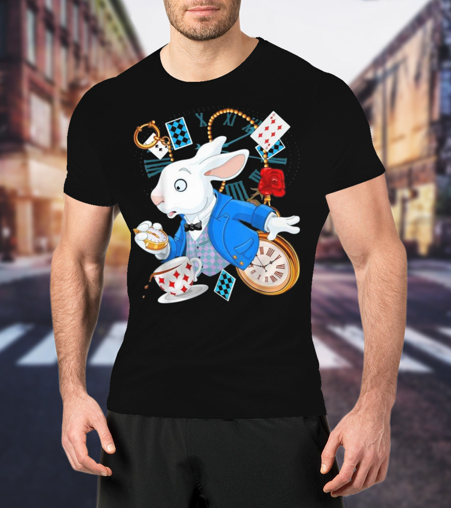 Alice In Wonderland White Rabbit Teacup Pocket Watch Playing Cards Classic T-Shirt