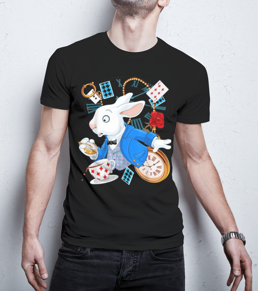 Alice In Wonderland White Rabbit Teacup Pocket Watch Playing Cards Classic T-Shirt