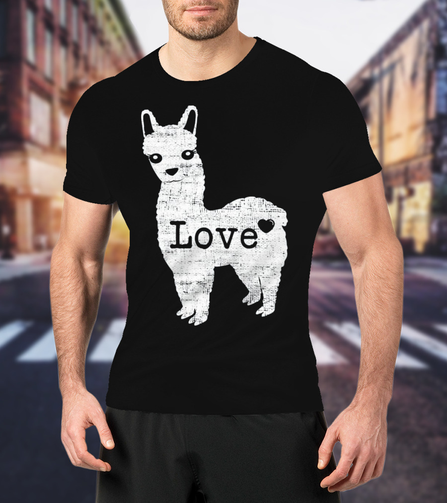 Llama Love Distressed Heart Design With Alpaca T-Shirt