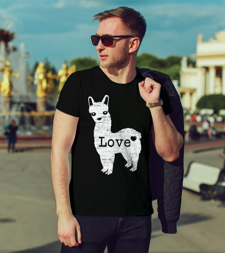 Llama Love Distressed Heart Design With Alpaca T-Shirt