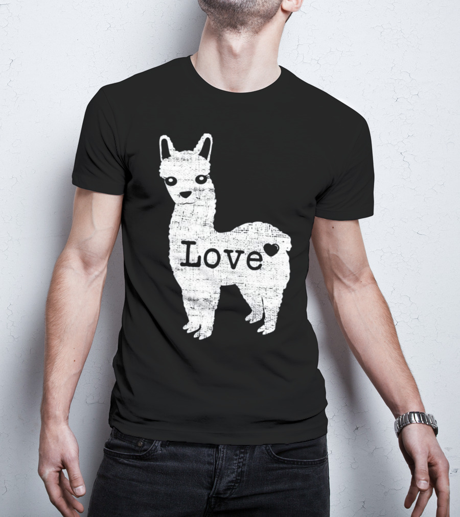Llama Love Distressed Heart Design With Alpaca T-Shirt