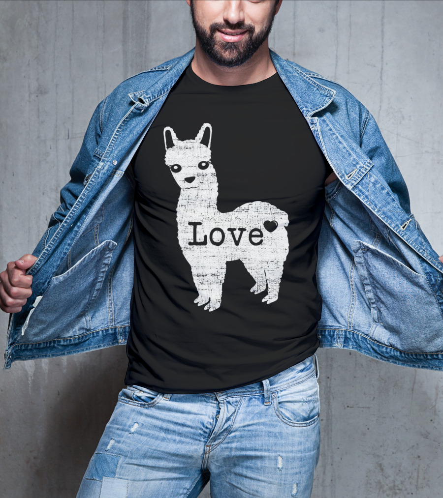 Llama Love Distressed Heart Design With Alpaca T-Shirt