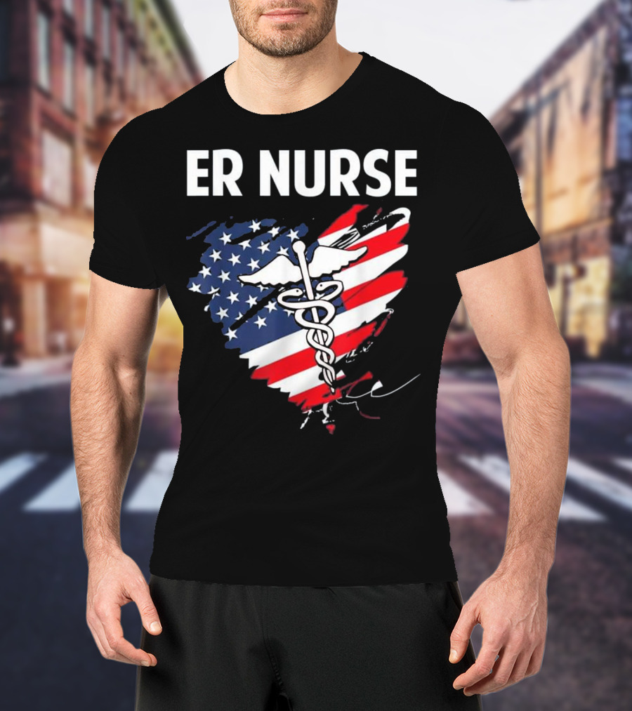 ER Nurse American Flag Caduceus Medical T-Shirt
