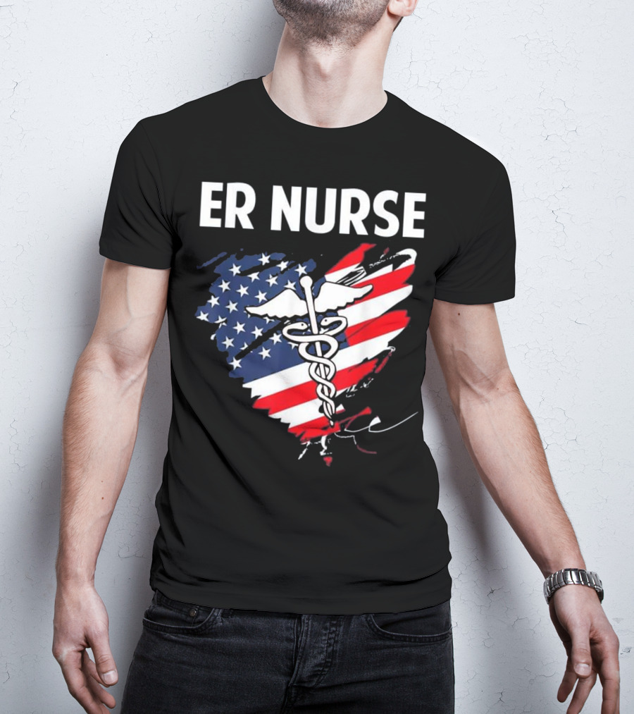 ER Nurse American Flag Caduceus Medical T-Shirt