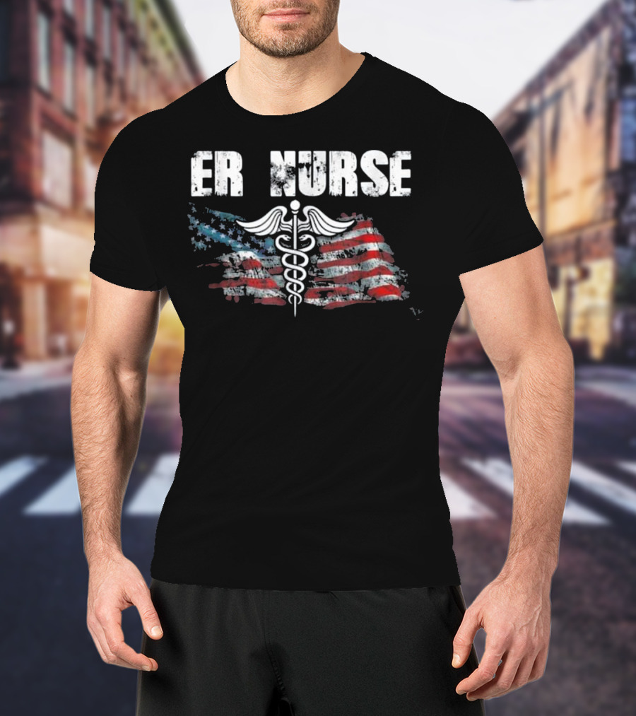 American Flag ER Nurse Caduceus T-Shirt
