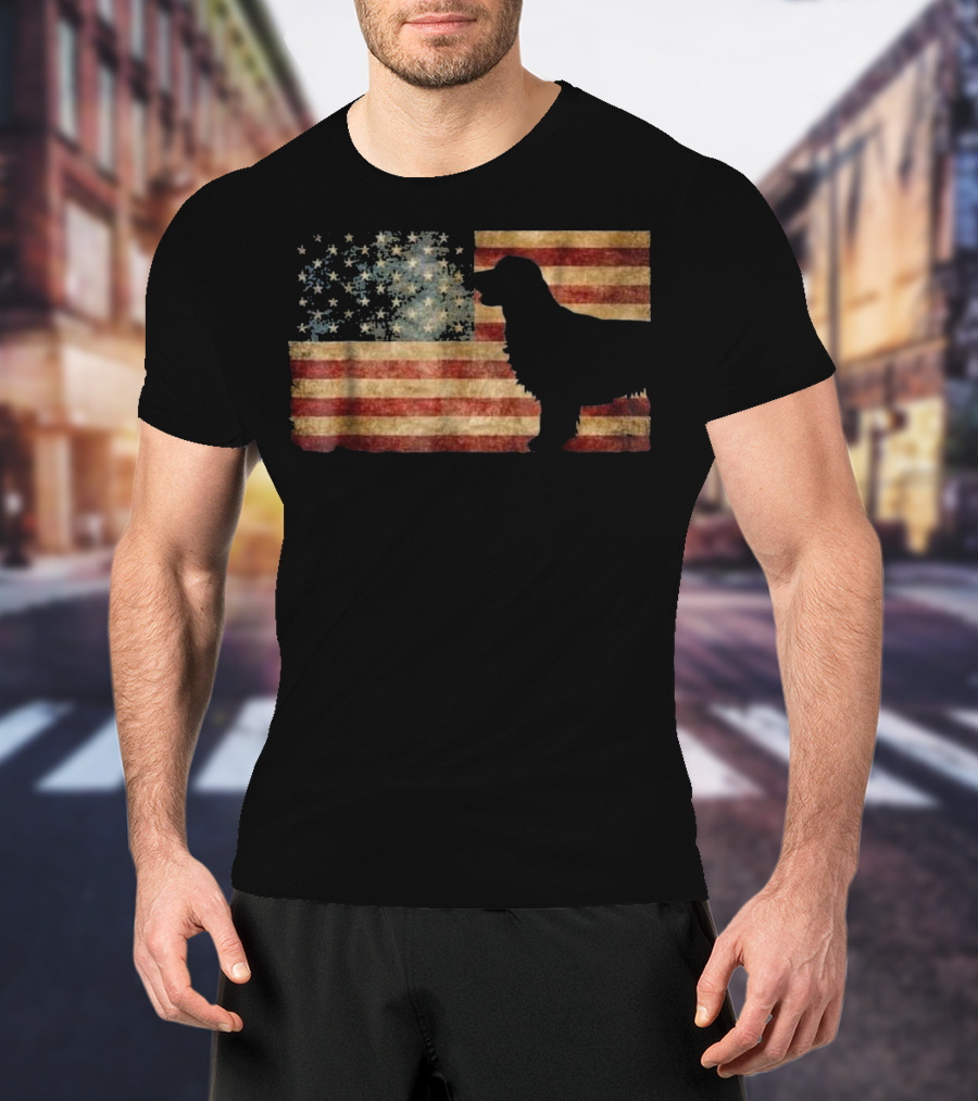 Golden Retriever Silhouette American Flag T-Shirt