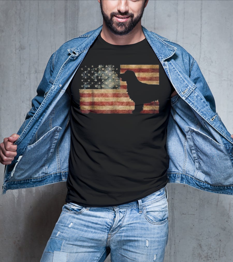 Golden Retriever Silhouette American Flag T-Shirt