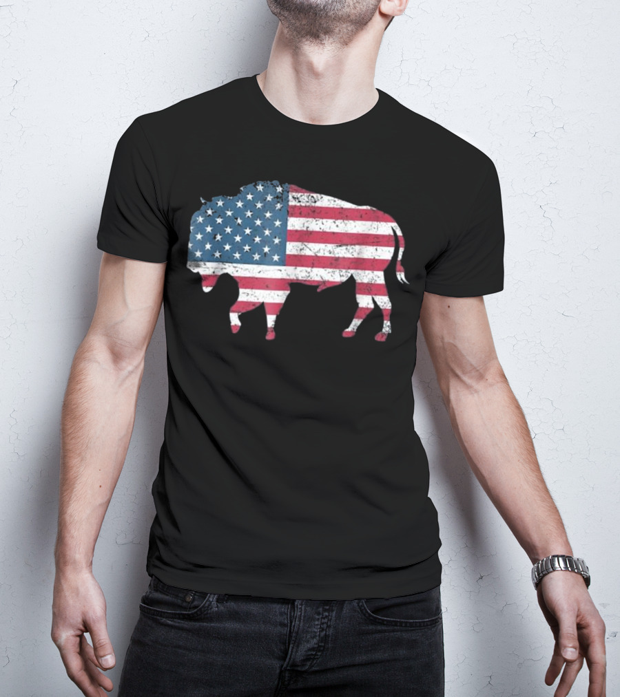 American Flag Buffalo USA Patriotic Bison T-Shirt