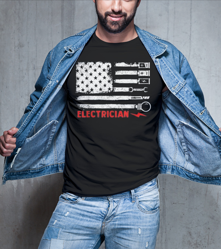 American Flag Electrician Wrench Bolt Battery Stars Stripe Icons T-Shirt