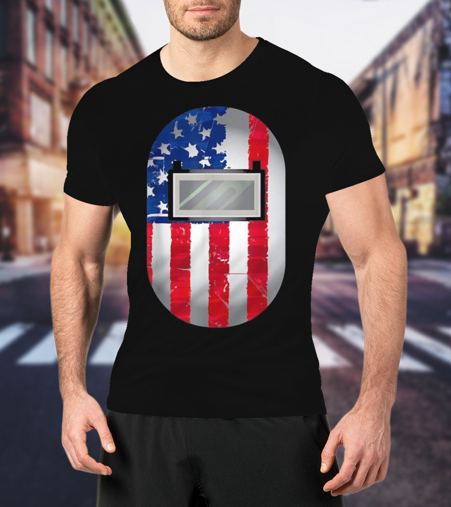 American Welder US Flag Helmet Welding Prowess T-Shirt