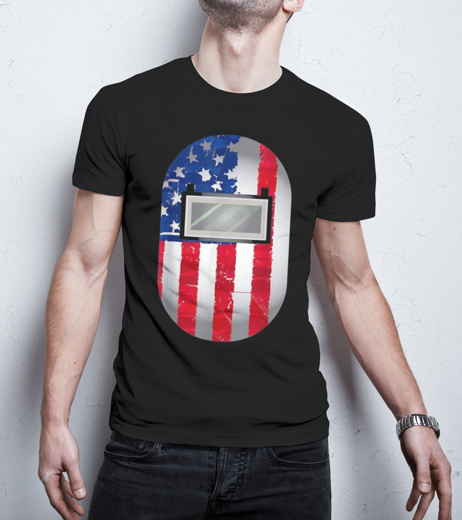 American Welder US Flag Helmet Welding Prowess T-Shirt
